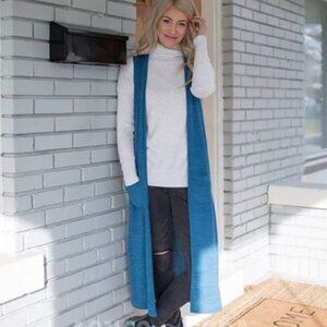 NWT Agnes & Dora Vest Duster Blue Pockets M/L